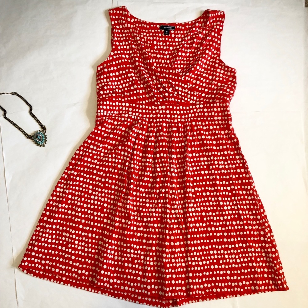Lands' End Red and White Polka Dot Dress